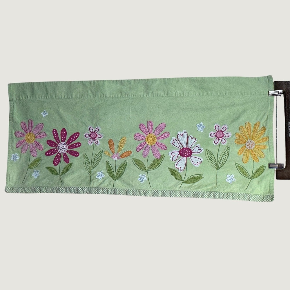 Pottery Barn Kids Window Valance 18x42 Green Floral Embroidered Cottagecore VTG